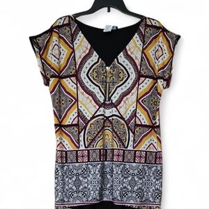 New Coco Bianco Patterned Top With Geometric & Mandale Print Sz XL